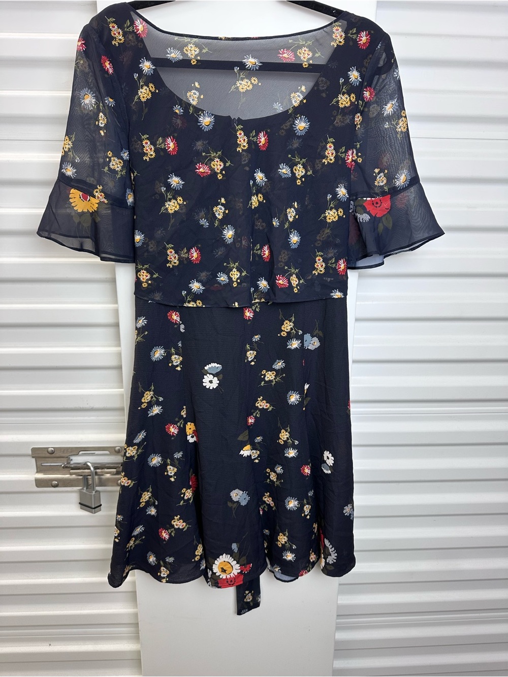 French Connection Navy Floral Chiffon Overlay Dress